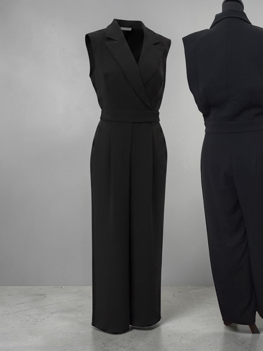 Tailored Black Sleeveless Wide-Leg Jumpsuit